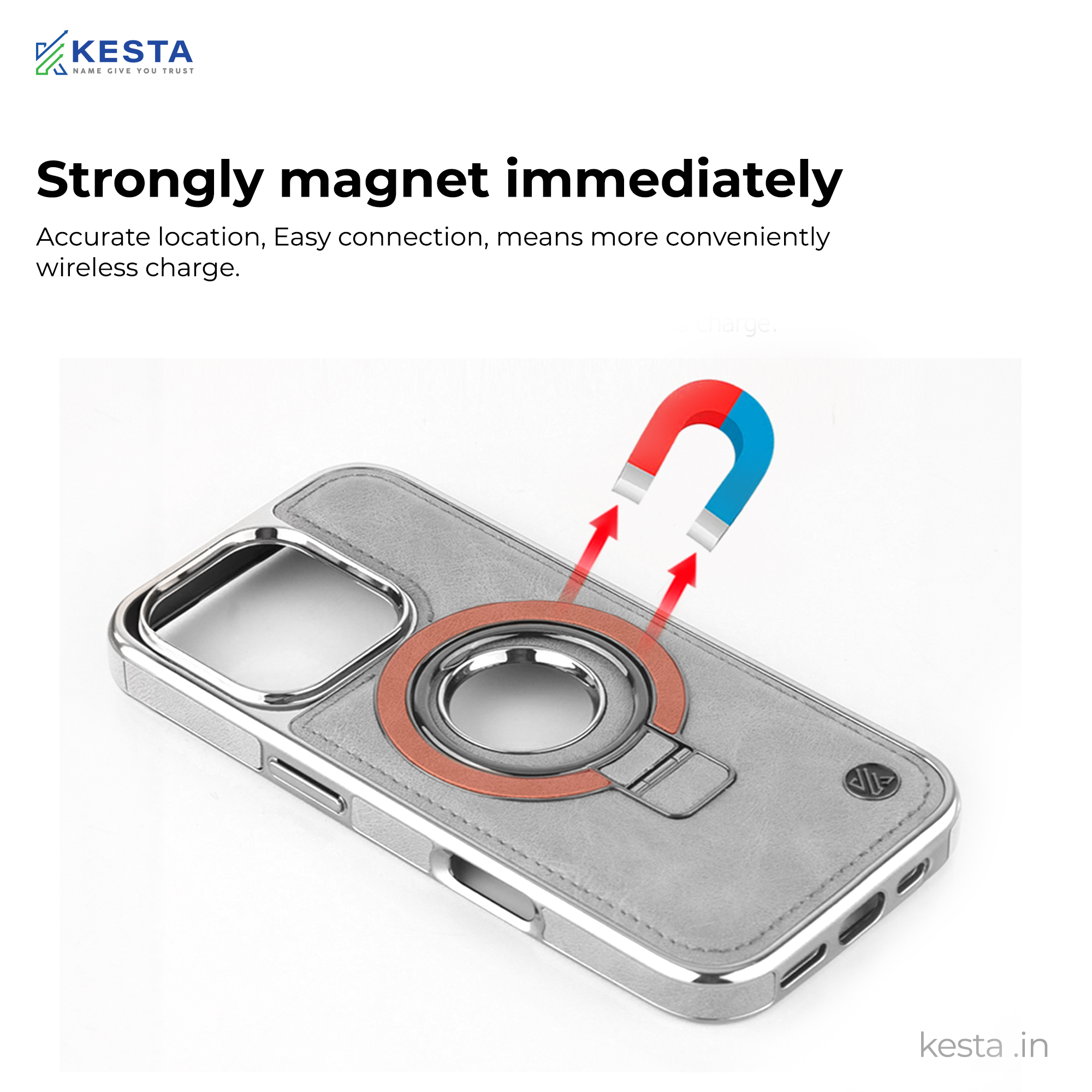 iPhone 16 Pro Cover - Classy Elite Gray Leather Case (Built-In Magnetic Ring Holder)